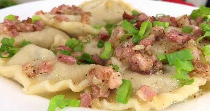 Вареники с печенью и копченым салом